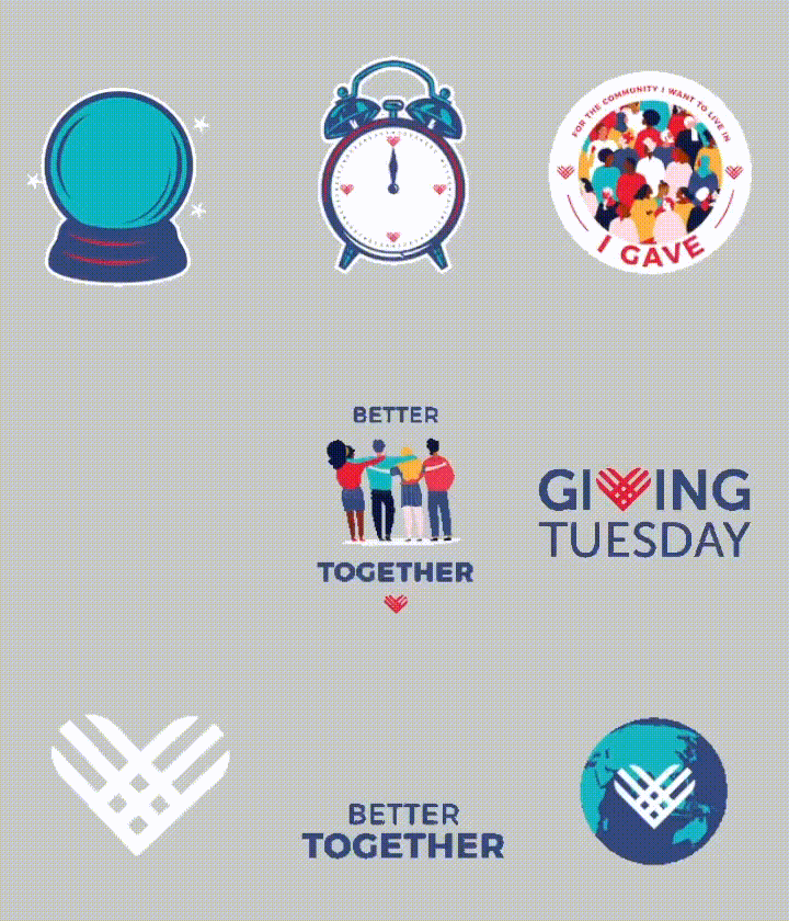 A selection of stickers you can use for GivingTuesday on Instagram