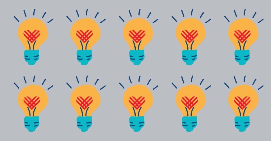 illustrated lightbulbs with GivingTuesday heart logos inside