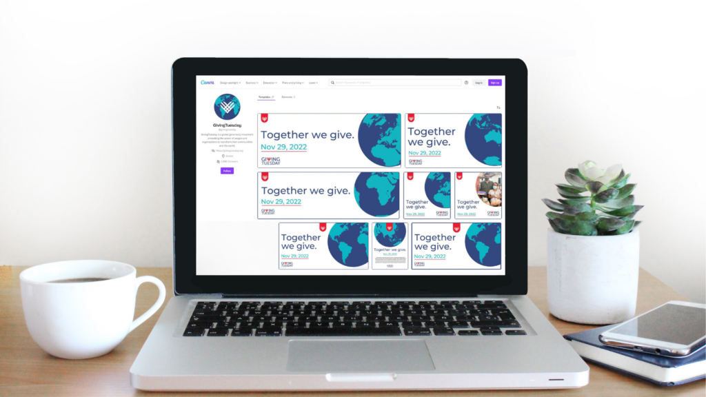 A laptop open to a screen with Canva templates for GivingTuesday